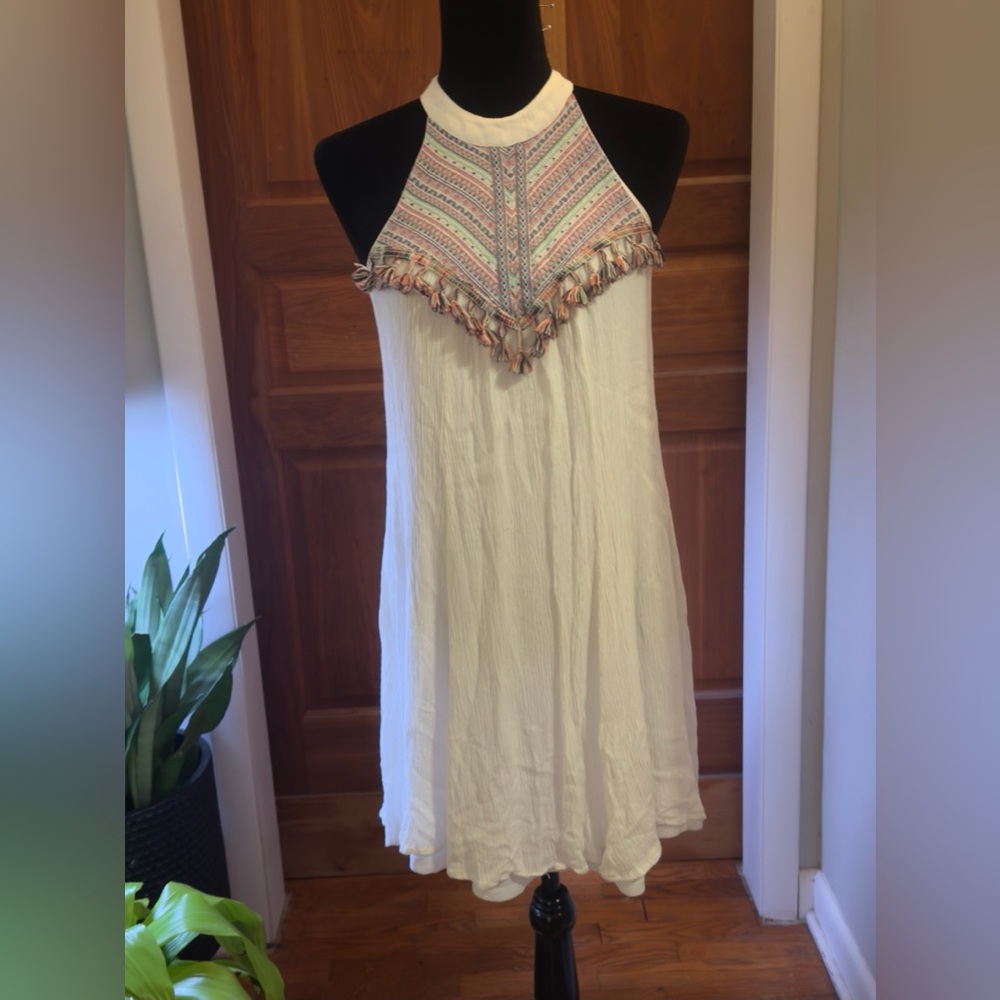BNWOT Embroidered Halter Dress in Cream